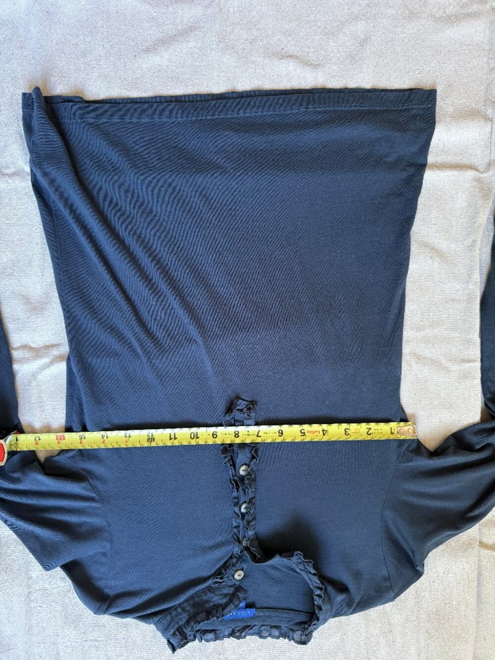 Lilla P Ruffled Mock Neck Button-Front Henley Top - Picture 3 of 6
